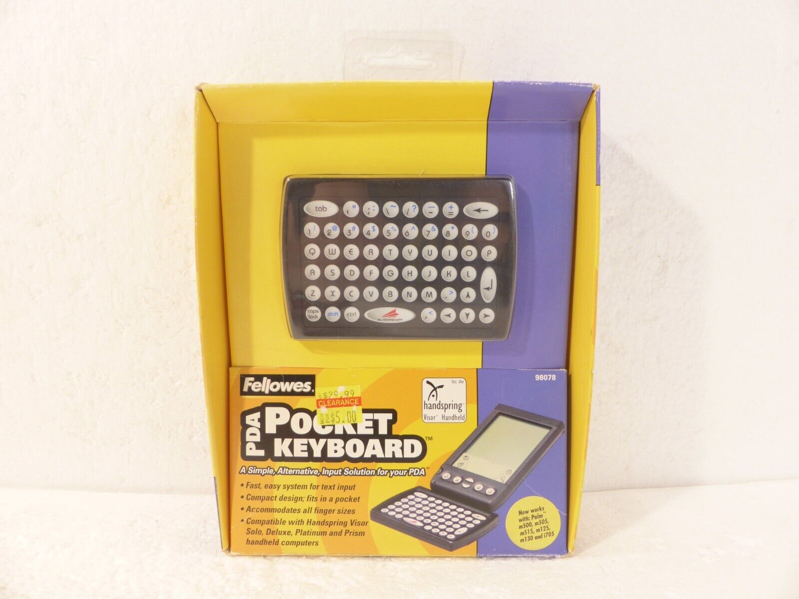 Vintage 2001 Fellowes 98078 GlidePoint PDA Pocket Keyboard for Palm M500 NEW!. Available Now for $15.95