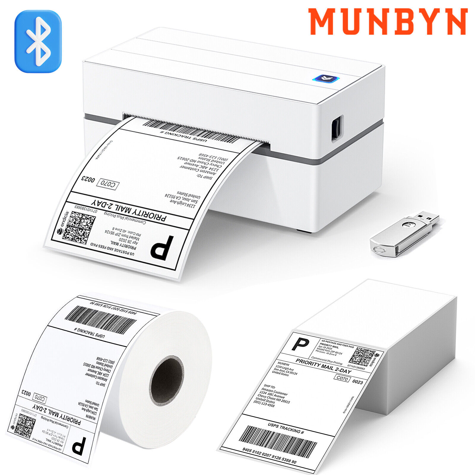 MUNBYN Bluetooth Thermal Printer 4x6 Shipping Label Printer for Android iPhone. Available Now for $65.99