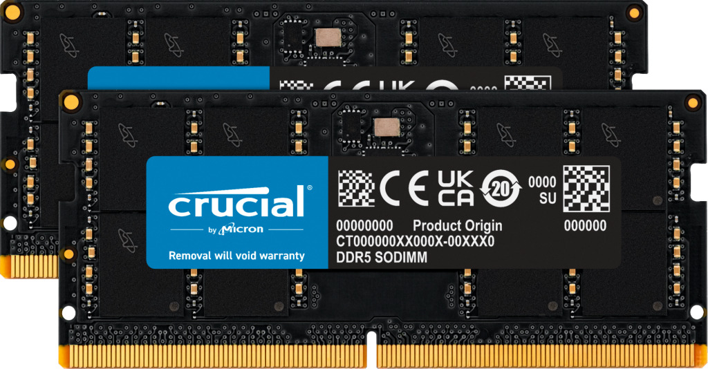 Crucial 96GB Kit (2x48GB) DDR5-5600 SODIMM On-die ECC CT2K48G56C46S5 Memory. Available Now for $239.99