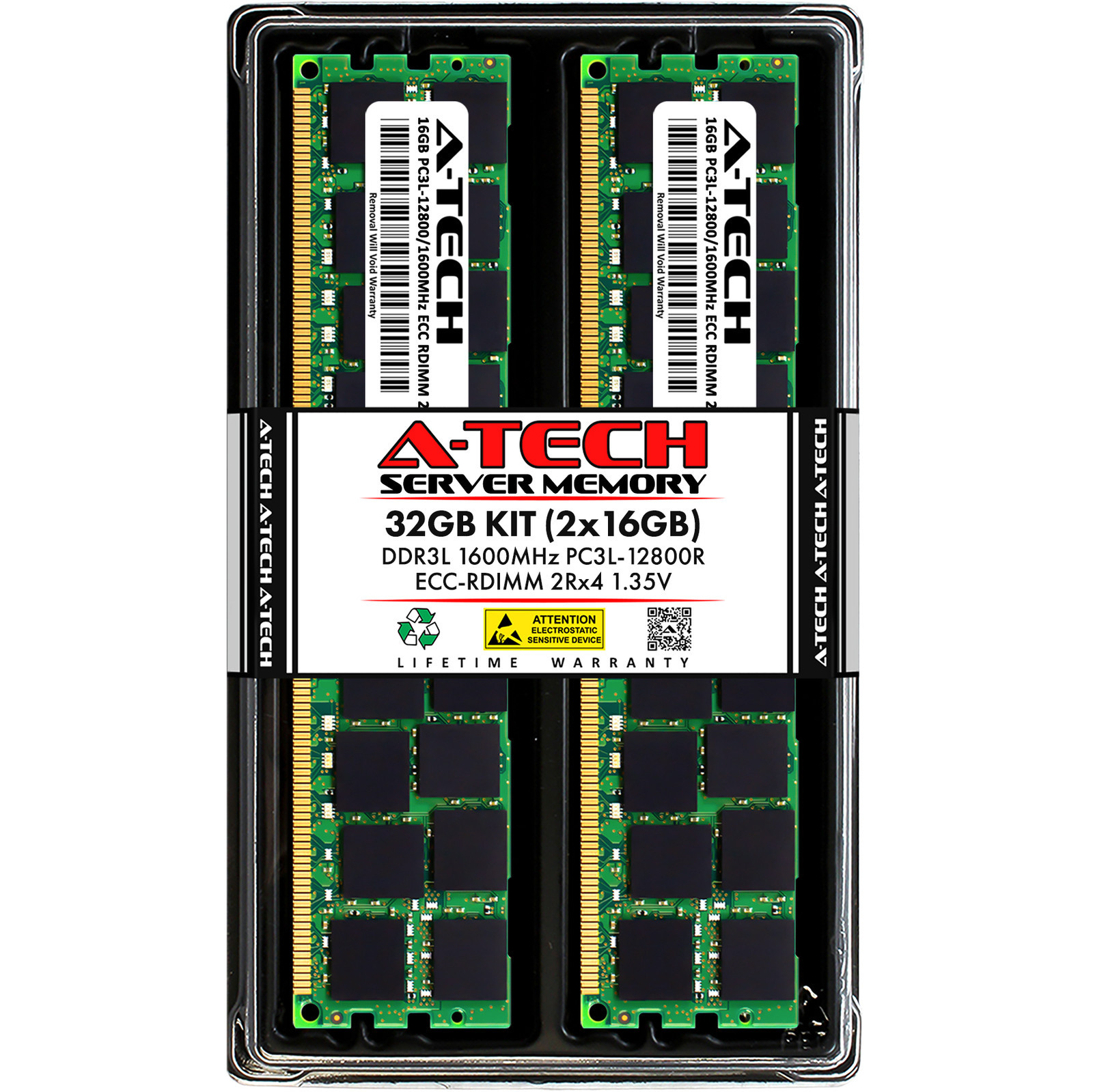 A-Tech 32GB 2x 16GB 2Rx4 PC3L-12800R DDR3 1600 1.35V RDIMM REG Server Memory RAM. Available Now for $23.98