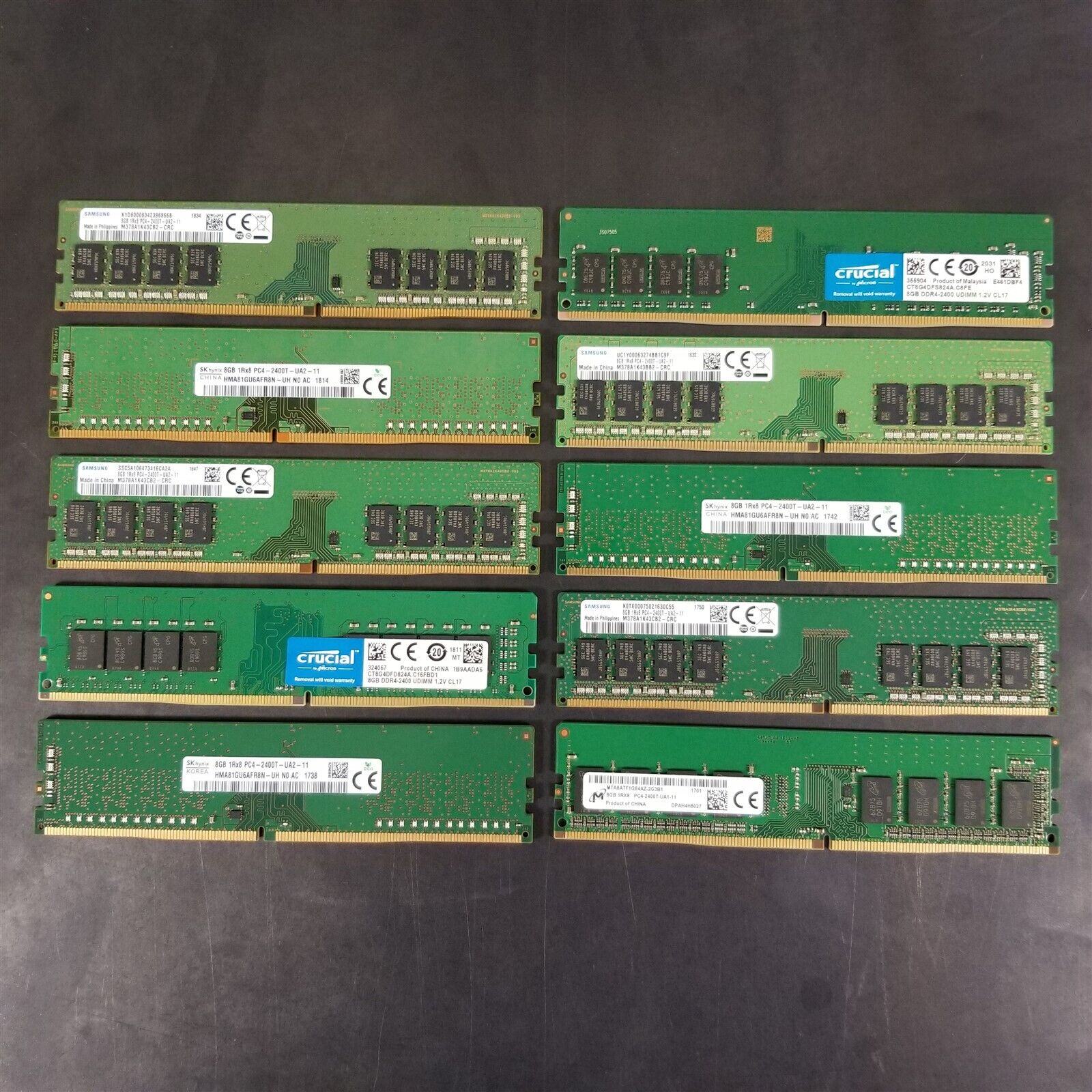 LOT OF 10 Mixed Major Brands 8GB PC4-2400MHz Desktop Ram DDR4 19200 - TESTED. Available Now for $82.00