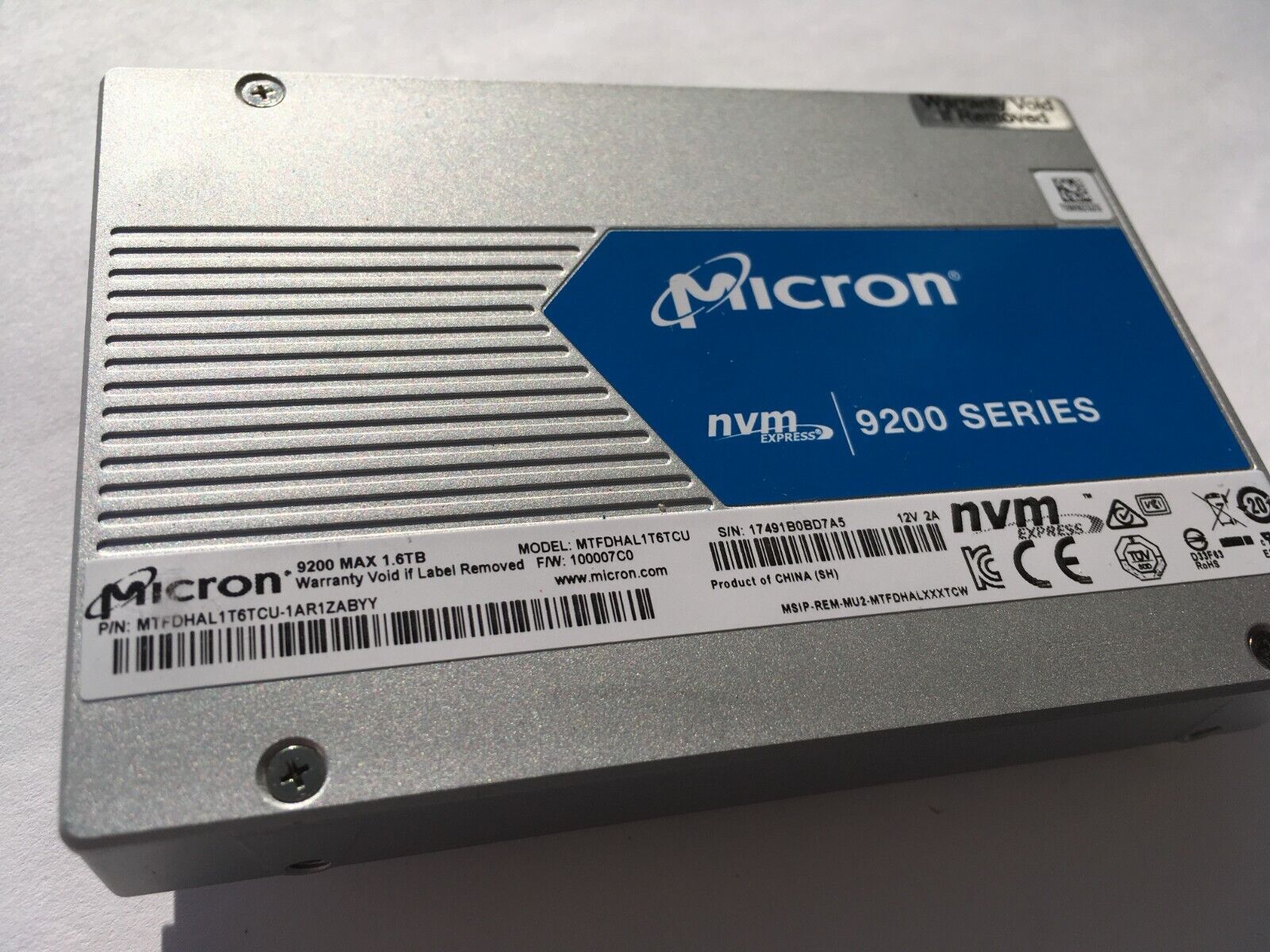 MICRON 9200 MAX 1.6TB PCIE 3.0 x4 NVMe U.2 2.5 MTFDHAL1T6TCU *98%. Available Now for $86.99