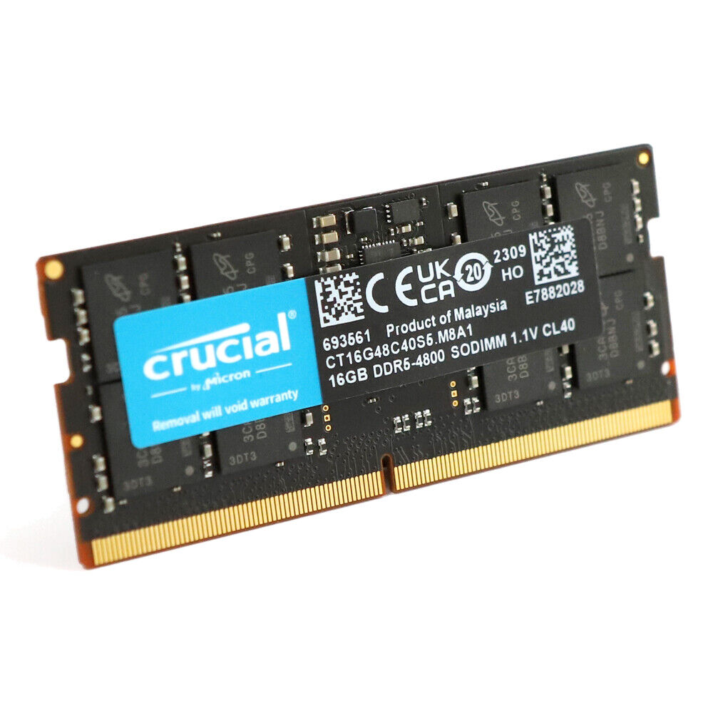 Crucial 16GB DDR5 4800MHz SO-DIMM RAM PC5-38400 Laptop Memory 1Rx8 CT16G48C40S5. Available Now for $41.51