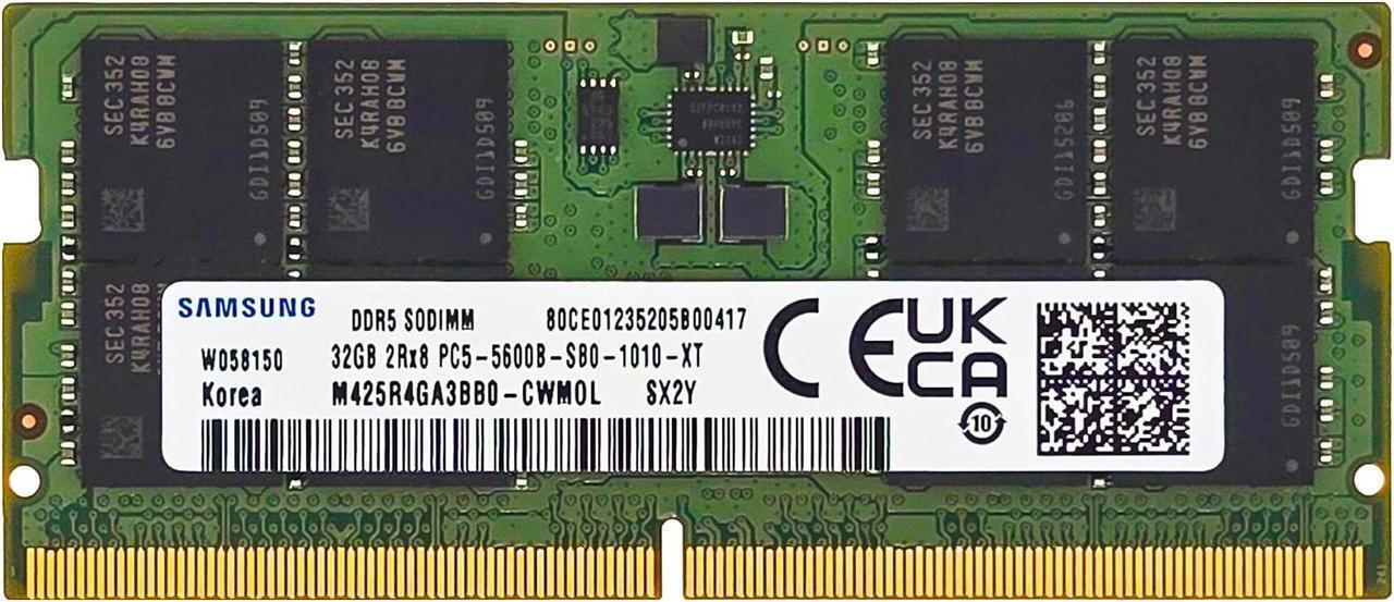 Samsung 64GB 2X32GB DDR5 5600MHz SODIMM 2Rx8 Laptop Memory M425R4GA3BB0-CWM. Available Now for $161.00