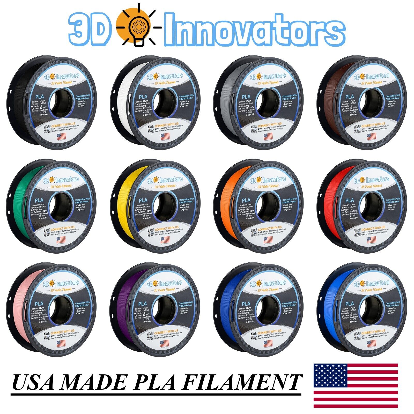 3D Innovators 3D Printer PLA Filament 1.75mm 1KG/2.2LB. Available Now for $15.99